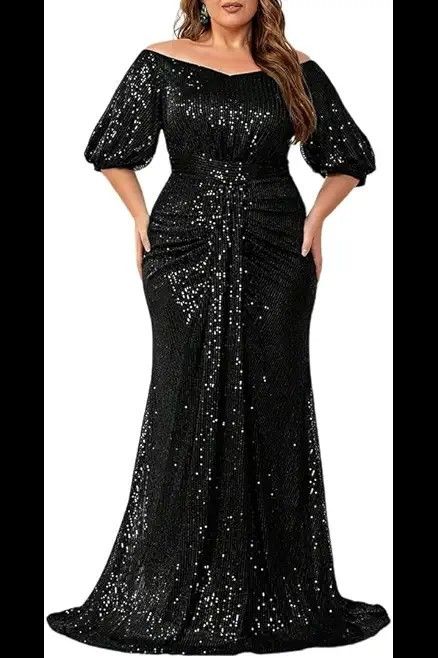 Gowns For Plus Size Women, Evening Gowns Gold, Plus Size Gowns Formal, Off Shoulder Puff Sleeve, Plus Size Evening Gown, Plus Size Wedding Guest Dresses, Formal Maxi Dress, Shoulder Puff Sleeve, Plus Size Gowns