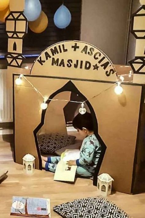 Ramadan, Kid's activity, Ramadan Activities For Kids Ideas, Eid Crafts For Kids Ramadan Activities, Cardboard Mosque For Kids, Ramadan Activities For Kids, Ramadan Classroom Activities, Ramdan Activity Kids, Fasting Prayer, Ramadan Ideas, Spiritual Reflection