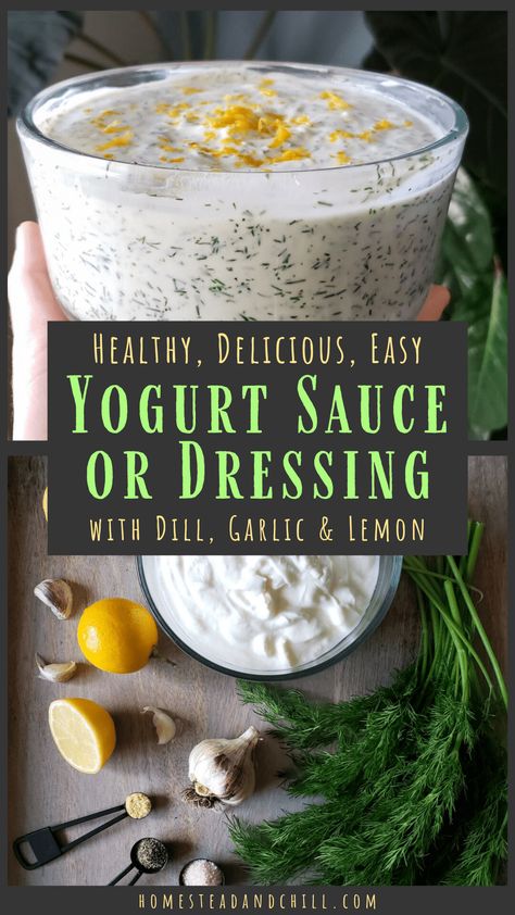 Garlic Yogurt Sauce, Yogurt Dill Sauce, Yogurt Dipping Sauce, Garlic Yogurt, Dried Dill, Dill Recipes, Healthy Sauces, Creamy Salad Dressing, Healthy Yogurt