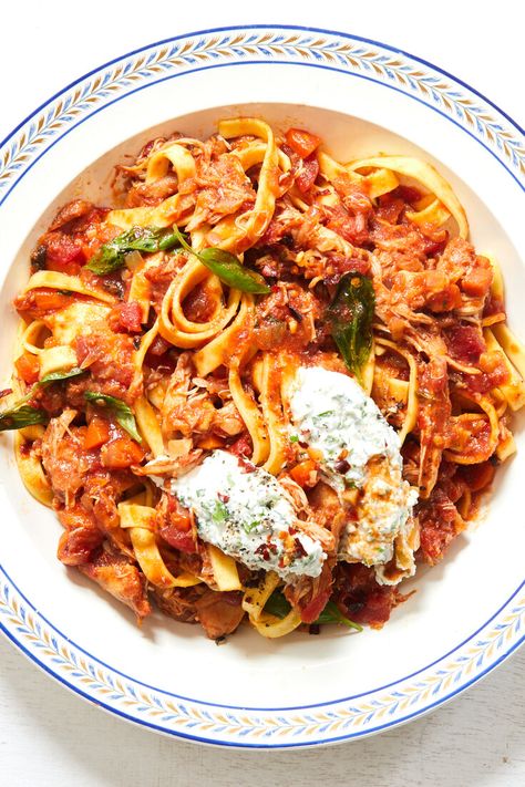 Slow Cooker Chicken Ragù With Herbed Ricotta Recipe - NYT Cooking Slow Cooker Chicken Ragu With Herbed Ricotta, Chicken Ragu, Nyt Recipes, Herbed Ricotta, Slow Cooker Italian, Ricotta Recipe, Rasta Pasta, Poultry Dishes, Ricotta Recipes