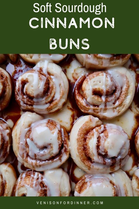 Soft Sourdough Cinnamon Buns (egg free) - Venison for Dinner Sourdough Cinnamon Buns, Venison For Dinner, Sourdough Cinnamon Rolls, Cinnamon Twists, Sourdough Starter Recipe, Sourdough Baking, Starters Recipes, Sourdough Recipes, Cinnamon Buns