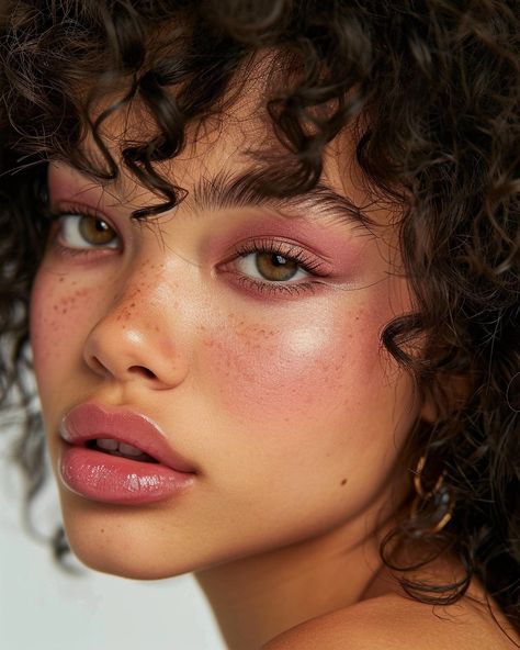 Blushed Makeup, Makeup Model Photography, Salmon Pink Makeup, Sunkissed Blush, Peach Makeup Aesthetic, Pink Makeup Photography, No Brows Makeup Editorial, Rosy Makeup, African Skin Care