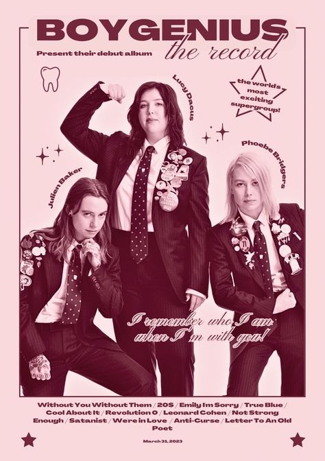 Boygenius Poster, Posters Music, Poster Rock, Lucy Dacus, Boy Genius, Band Poster, Dorm Posters, Decorative Paintings, Pink Posters