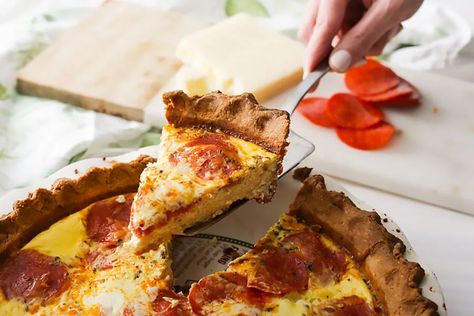 Keto Pepperoni Pizza Quiche | Ruled Me Quiche Keto, Keto Pepperoni Pizza, Keto Pepperoni, Pizza Quiche, Keto Brunch, Keto Quiche, Pancake Bites, Keto Lunch Ideas, Keto Vegan