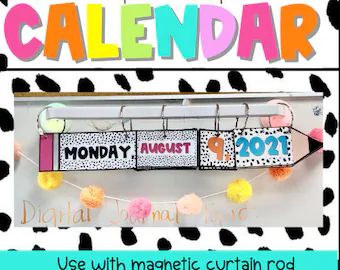 SouthernSmarticles - Etsy Magnetic Curtain Rod, Magnetic Curtain Rods, Boho Rainbow Classroom, Teacher Toolbox Labels, Metal Curtain Rod, Flip Calendar, Book Rings, Magnetic Curtain, Classroom Calendar