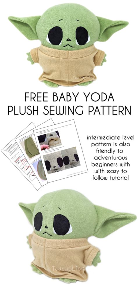 Free Baby Yoda plush sewing pattern Sewing Plush, Plush Sewing, Diy Sy, Projek Menjahit, Diy Bebe, Plushie Patterns, Sewing Stuffed Animals, Sew Ins, Costura Diy