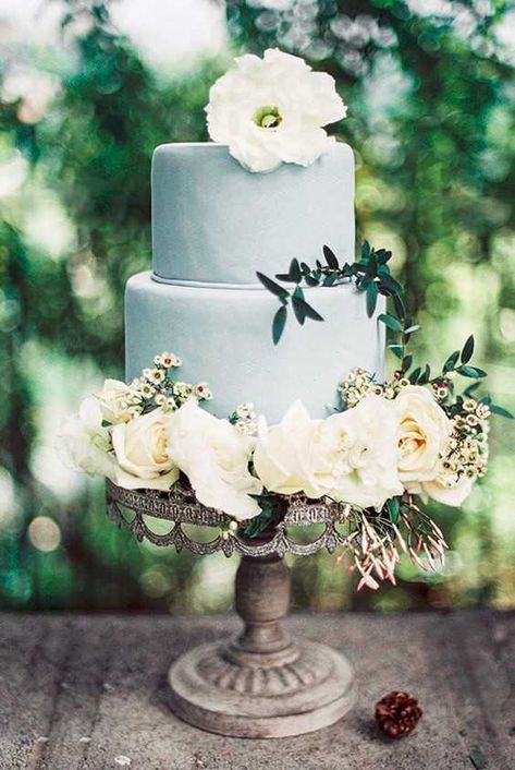 10 elegant dusty and serenity blue ideas - Wedding reception - Forum Weddingwire.ca Pastel Blue Wedding, Blue Wedding Cake, Old World Wedding, Spring Wedding Color Palette, Spring Wedding Cake, Chic Vintage Brides, Blue Wedding Inspiration, Romantic Wedding Inspiration, Flowers And Greenery