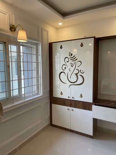 Pooja unit with cnc designs , pooja unit in living room Pooja Unit Designs With Door, Pooja Unit Ideas Indian, Pooja Cabinet Ideas Indian, Pooja Room Door Design Indian, Pooja Cupboard Door Design, Pooja Cupboard Designs, Pooja Room Design Door, Small Pooja Room Door Design, Small Pooja Unit Designs