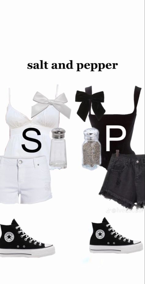 Salt And Pepper Halloween Costumes, Salt And Pepper Costume, Halloween Fits, Halloween Duos, Bff Halloween Costumes, Trendy Halloween Costumes, Trendy Halloween, Halloween Outfit, Costume Ideas