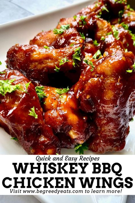 A simple, fast, and easy chicken wing recipe that can be made for any occasion! Seasoned wings tossed in a tangy Whiskey BBQ Sauce. Add these to your next game day! Whiskey Bbq Chicken, Crock Pot Wings, Seasoned Wings, Wings Recipe Crockpot, Whiskey Bbq Sauce, Marinated Chicken Wings, Easy Chicken Wing Recipes, Chicken Wing Recipe, Easy Chicken Wings