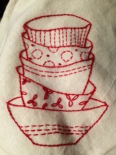 cute motifs for a kitchen towel, with some rickrack and a ruffle ... Redwork Embroidery Patterns, Embroidery Designs Ideas, Tea Towels Embroidery, Embroidery Kitchen, Redwork Patterns, Towel Embroidery, Redwork Embroidery, Embroidery Transfers, Embroidery Patterns Vintage