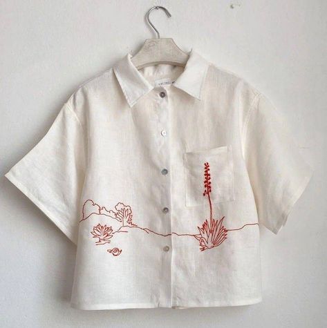 Dry Air, Embroidery On Clothes, Shirt Embroidery, Shell Buttons, Embroidered Clothes, How To Make Clothes, Embroidery Fashion, Embroidery Inspiration, Diy Embroidery