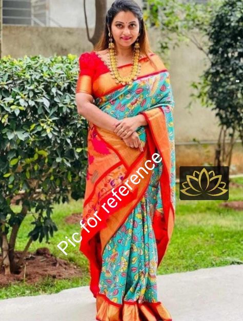 Aesthetic penkalamkari digital prints paithani pallu sarees????? Pure silk Gadwal pattu saree... Kadiyal Paithani weaving borders... Contrast Heavy paithani weaving pallu... Contrast blouse with borders... smooth n soft.. Finishing Double warp jari... Silk mark certified products Price:9299+shipping To Buy, click here or Whatsapp image to chat directly with us: Whatsapp on+ 91 9502316419 Please join our telegram group for daily updates https://t.me/elegantfashionwear For daily updates on our lat Kanchi Kalamkari Saree Blouse Designs, Penkalamkari Saree, Silk Saree Blouse Pattern, Saree Heavy, Kurti Sleeves, Lace Blouse Design, Wedding Wows, Blue Silk Saree, Kanjivaram Sarees Silk