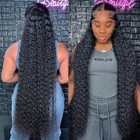 [13*4 Full Lace Front Wigs] Water Wave Human Hair Wigs Pre Plucked With Baby Hair Lace Wigs Styles, Water Wave Wig, Wet And Wavy Hair, Black Curly Wig, Full Lace Front Wigs, Glamour Hair, Brazilian Hair Wigs, Frontal Wig Hairstyles, Long Human Hair Wigs