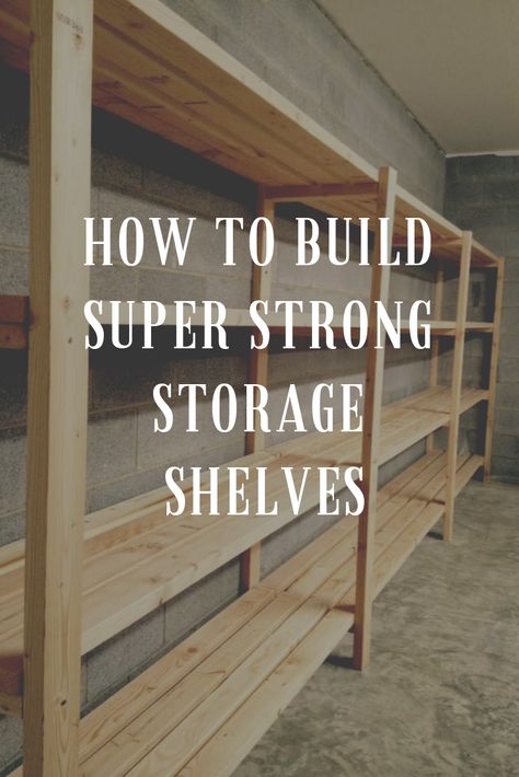 Homemade Garage Shelves, Large Storage Shelves, How To Build Storage Shelves In Basement, Diy Garage Shelves Free Standing, Diy Storage Shelves Basement, Storage Room Shelves Diy, Diy Wooden Storage Shelves, 2x2 Shelves Diy, Heavy Duty Wood Shelves