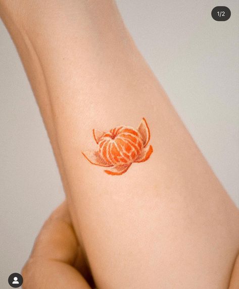 Tangerine Tattoo, Orange Tattoo, Fruit Tattoo, Guitar Painting, Subtle Tattoos, Orange Fruit, Mandarin Orange, First Tattoo, Mini Tattoos