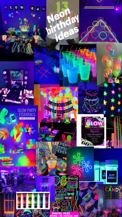 Neon Pool Parties, 14th Birthday Party Ideas, Birthday Sleepover Ideas, Slumber Party Birthday, Glow In Dark Party, Neon Birthday Party, Sweet Sixteen Birthday Party Ideas, Glow Birthday Party, Neon Birthday