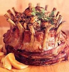 Enjoy this holiday treat of a Crown Roast of Pork with Apple Stuffing with ingredients from Joe's Produce Gourmet Market. Crown Pork Roast Recipes, Crown Roast Recipe, Crown Roast Of Pork, Apple Stuffing, Crown Roast, Rib Sandwich, Apple Pork, Pork Roast Recipes, Pork Ham