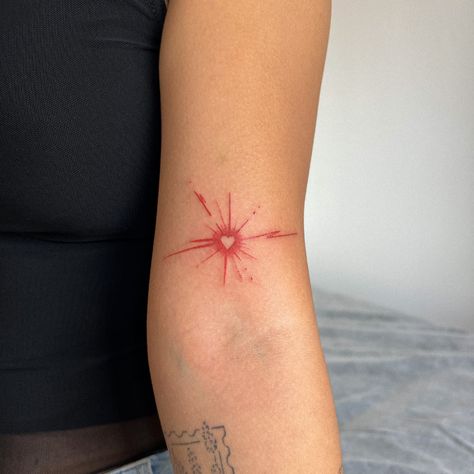 Red Fine Line Tattoo, Earthy Tattoos, Small Girly Tattoos, Small Pretty Tattoos, Fine Line Tattoo, 4 Tattoo, Red Ink Tattoos, Red Tattoos, Line Tattoo