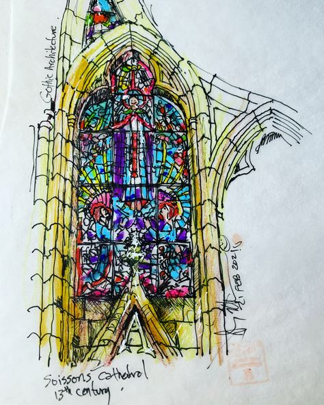 Gothic architecture , sketching, stained Glass Window Sketch, Gothic Windows, Colour Architecture, Cathedral Windows, Space Fantasy, Fantasy Setting, Gothic Architecture, Illustration Sketches, Mood Board Fashion