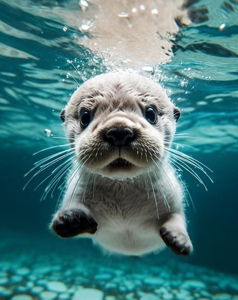 Sea Otter Photography, Baby Otters Cute, Sea Otter Aesthetic, Cute Water Animals, Sea Otter Swimming, Otter Underwater, Otter Photography, Baby Sea Animals, Otter Swimming