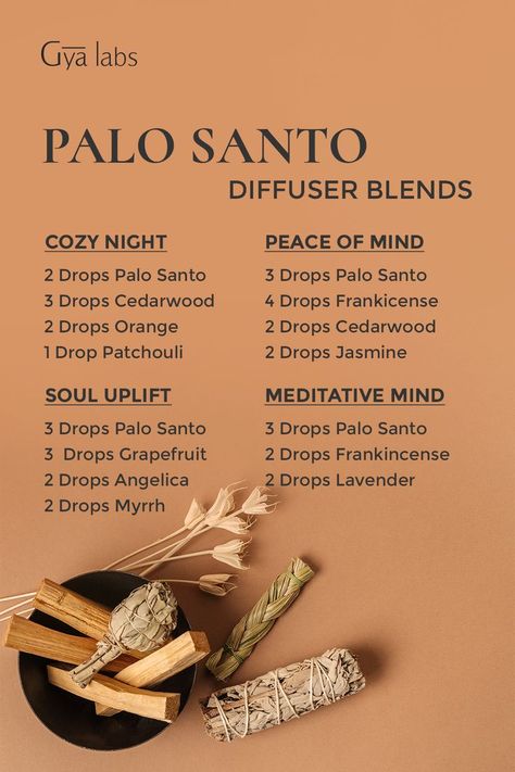 Image featuring various Palo Santo diffuser blends with essential oils, creating a tranquil and inviting atmosphere. #PaloSanto #DiffuserBlends #Aromatherapy Best Smelling Essential Oils, Bath Candle, Diy Diffuser Blends, Palo Santo Essential Oil, Scent Blends, Essential Oil Perfumes Recipes, Essential Oil Combinations, Essential Oil Diffuser Blends Recipes, Young Living Essential Oils Recipes