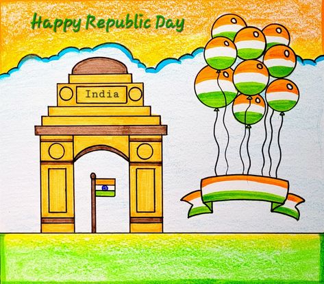 Video Tutorial on Amrita's_Artwork_333 Channel. Subscribe my YouTube channel for more creative Drawings India Gate Drawing Easy, India Gate Drawing, Drawing For Republic Day, Republic Day Drawing Easy, Independence Day Painting, Drawing For Competition, Gate Drawing, Republic Day Drawing, Drawing Easy For Kids