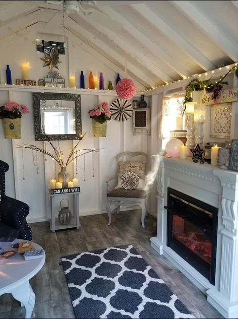 https://pin.it/ch181JgPP Aesthetic She Shed Interior, Craft Shack She Sheds, She Shed Interior Aesthetic, Cottage Shed Interior, She Shed Laundry Room, Living In A Shed Interiors, She Shed Retail Store, Guest Shed Interior, Cute Shed Ideas Inside