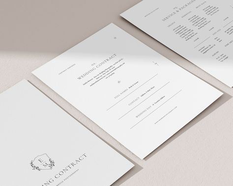 These Photography business form templates are designed to finalize your clients' booking process. It includes a Wedding Client Contract, a Pricing list, and even a Print & Model release! This 15-page customizable template features classic fonts and a minimal timeless concept that will elevate your brand! Customize it in CANVA to your needs quickly and easily. . Impress your clients with your professional appearance, and create trust and a unique customer experience. Photography Business Forms, Pricing List, Wedding Photography Contract, Pricing Guide Photography, Photography Contract, Wedding Photography Business, Professional Appearance, Classic Fonts, Professional Wedding Photography