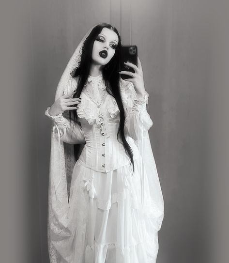 🤍🦇🖤 . . . . . . . . . . . . . . . . . #vampireaesthetic #vampires #vampirestyle #draculaclothing #mavisdracula #goth #gothgirl #gothfashion #gothic #tradgoth #nugoth #gothstyle #vampiregoth #romanticgoth #gothaesthetic #explore #pale #latex #altgirl #alternative #altfashion #altgirls #metalgirl #metalhead #grunge #gothgoth #palegoth #explore #altstyle Gothic Ghost Costume, Black And White Goth Outfit, White Gothic Outfit, White Goth Wedding, Forehead Makeup, White Goth Outfit, White Goth Aesthetic, Goth Aesthetic Outfit, Dracula Clothing