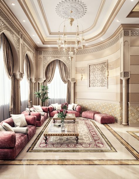 Men Majlis & Dining Room & Kitchen Arabian Living Room, Arabic Living Room, Arabic Interior Design, Moroccan Decor Living Room, Arabian Decor, Arabic Decor, Moroccan Living Room, Moroccan Interiors, Versace Home