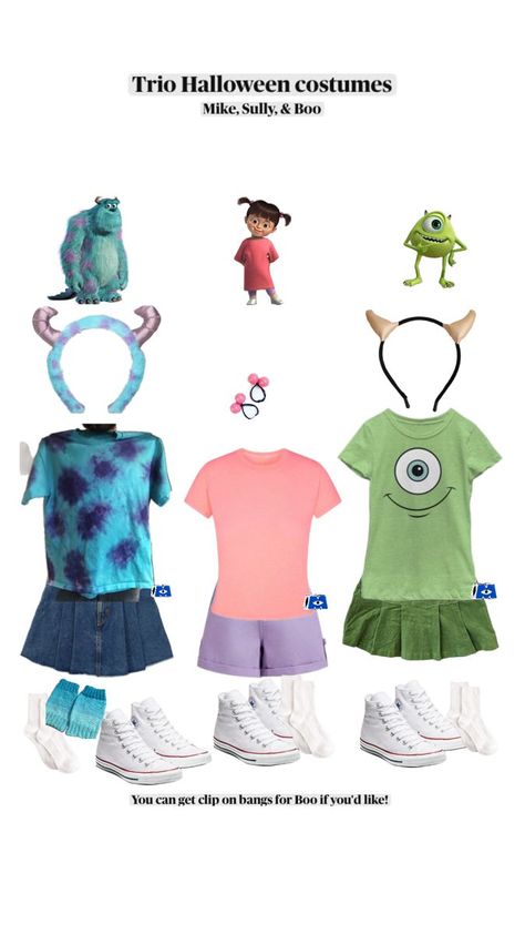 Mike Sully And Boo, Sully Halloween Costume, Sully And Boo Costume, Sully And Boo, Fun Halloween Outfits, Comic Christmas, Halloween Trio, Trio Costumes, Black Women Halloween Costume Ideas