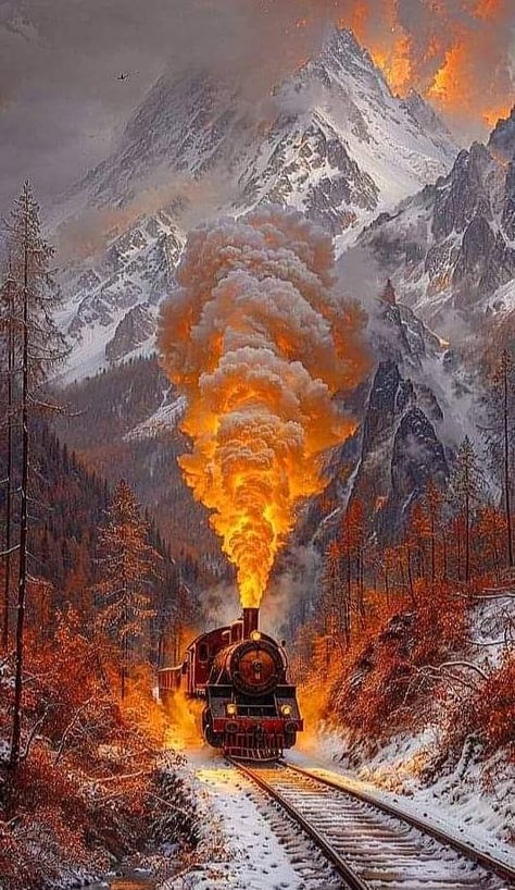 Train Artwork, Steam Trains Photography, Train Wallpaper, Old Steam Train, Earth Pictures, Model Train Scenery, Railroad Photos, Train Art, Train Photography