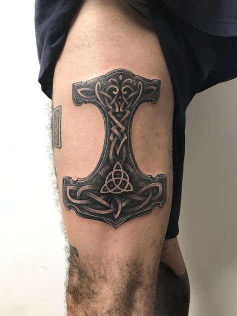 Mjolnir Viking Mjolnir Tattoo, Mjolnir Tattoo Norse Mythology, Thors Hammer Tattoo Vikings, Mjolnir Tattoo Design, Thors Hammer Tattoo, Thor Hammer Tattoo, Mjolnir Tattoo, Viking Compass Tattoo, Viking Tattoos For Men