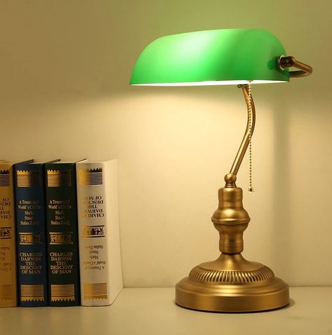 Banker Lamp, Library Lamp, Home Reading, Table Lamp Glass, Bankers Desk Lamp, Desk Lights, Study Home, Reading Desk, Green Lamp Shade