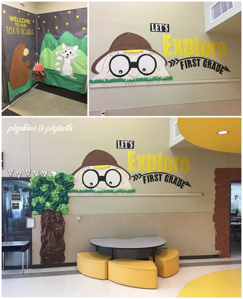 Classroom Updates and Explorer Theme - Pigskins & Pigtails Jungle Theme Classroom Decorations, Safari Theme Classroom, Explorer Theme, Forest Classroom, Travel Theme Classroom, Jungle Theme Classroom, Camping Classroom, Jungle Thema, Camping Theme Classroom