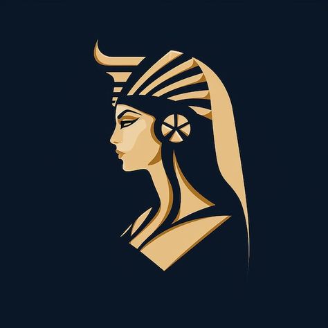 Historical Logo Design, Cleopatra Logo Design, Egypt Logo Design, Simple Vector Art, Egyptian Artwork, African Drawings, Historical Logo, Egyptian Goddess Art, Egypt Concept Art