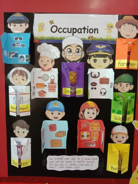 Occupation Bulletin Board Preschool, Community Helpers Teacher Craft Preschool, Community Helpers Crafts For Kindergarten, Occupation Theme Preschool Art Projects, Profession Preschool Activities, Community Helpers Decorations Ideas, Community Helper Teacher Craft, Occupations Crafts For Kids, Community Helpers Board Ideas