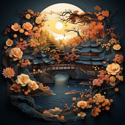 🌕✨ Immerse yourself in the enchanting charm of the Mid-Autumn Festival! 🏮🌸 Experience the vibrance of a luminous full moon, embraced by ethereal clouds and traditional lanterns. Amidst cherry blossom trees and a tranquil river, a graceful wooden bridge unites three generations as they share mooncakes, tea, and cherished moments of unity. 🌙👨‍👩‍👧‍👦 #MidAutumnFestival #FamilyUnity #CulturalHeritage 🎑🍁🍵 Ethereal Clouds, Mooncake Festival, Cherry Blossom Trees, Traditional Lanterns, Wooden Bridge, Lantern Festival, Autumn Festival, Mooncake, Mid Autumn