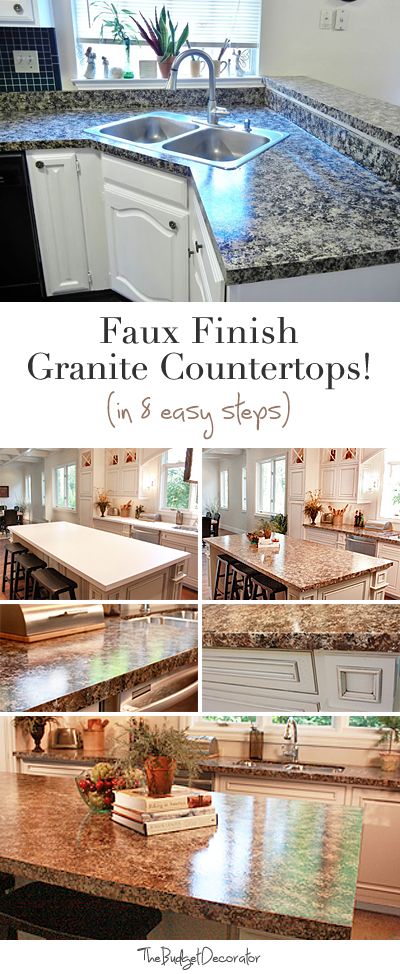 Faux Finish Granite Countertops in 8 Easy Steps!  Doubt if I would try this, but will post and read later. Faux Granite Countertops, Faux Granite, Faux Finish, Granite Counters, Kitchen Redo, Kitchen On A Budget, Trendy Kitchen, Updated Kitchen, Kitchen Makeover