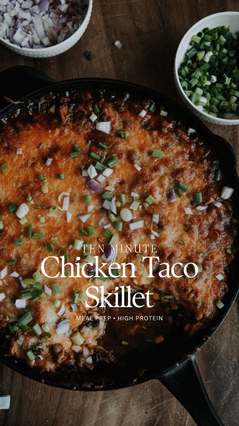 10-Minute Chicken Taco Skillet Recipe Skillet Chicken Tacos, Chicken Taco Skillet, French Onion Beef Stew, Taco Skillet Recipe, Taco Skillet, High Protein Dishes, Minute Chicken, Chicken Tacos Easy, Dinner Favorites