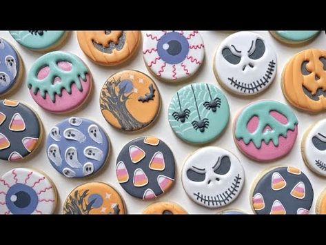 (3182) PASTEL HALLOWEEN COOKIES ~ Satisfying Cookie Decorating of Circle Halloween Cookies with Royal Icing - YouTube Circle Halloween Cookies, Halloween Cookies Royal Icing, Spooky Music, Cookies Royal Icing, Cookies With Royal Icing, Pastel Halloween, Halloween Cookies, Royal Icing Cookies, Royal Icing