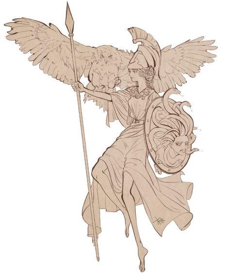 Art: unknown Athena Character Design, Athena Drawing Greek Mythology, Athena Goddess Drawing, Athena Goddess Art, Athena Drawing, Athena Design, Athena Art, Greek Drawing, Athena Greek Goddess