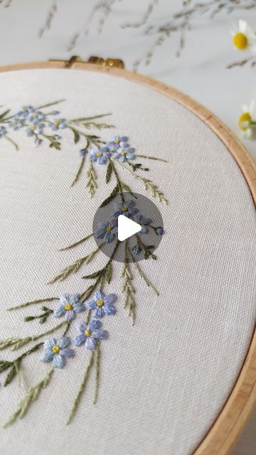 Embroidery Forget Me Not Tutorial, How To Embroider Forget Me Nots, Forget Me Not Embroidery Pattern, Forget Me Not Embroidery, Boro Sashiko, Boho Embroidery, Denim Embroidery, February 22, Embroidery Tutorials