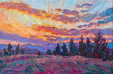 Impressionist Sunset, Open Impressionism, Impactful Art, Felted Landscapes, Multi Panel Paintings, Willamette Valley Oregon, Oregon Mountains, Mountains Sunset, American Impressionism