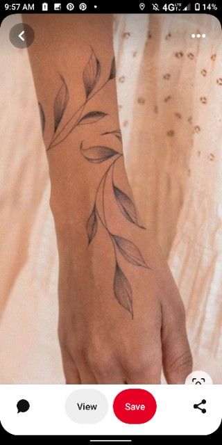 Plant Tattoo Arm Wrap, Vine And The Branches Tattoo, Feminine Leaf Tattoo, Wrapped Leaves Tattoo, Vine Tattoo On Hand And Wrist, Vine Tattoo Finger To Arm, Vines Tattoo Wrist, Arm Branch Tattoo, Vine Wrist Wrap Tattoo