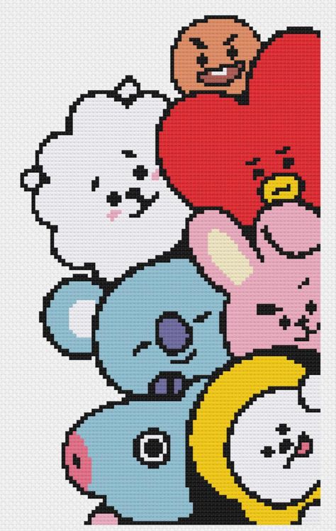 Buku Diy, Pola Topi, Graph Crochet, Easy Pixel Art, Bts Bt21, Pixel Drawing, Pixel Crochet, Pixel Art Grid, Pola Kristik