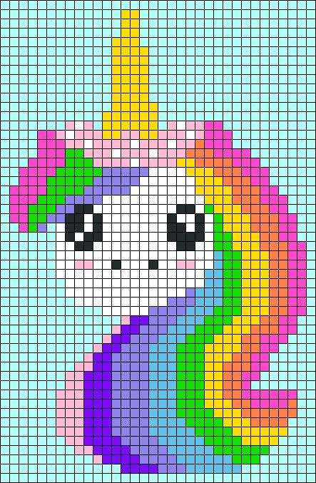 Unicorn Beads Pattern, Unicorn Pixel Art, Unicorn C2c Crochet Pattern Free, Unicorn Pixel Art Grid, C2c Unicorn Crochet Pattern, Unicorn Alpha Pattern, Rainbow Alpha Pattern, Crochet Bolero Pattern, Character Blankets