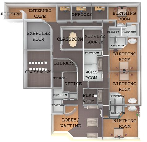 Birth Centre Midwifery Clinic Design, Birth Centre Design, Midwife Office Design, Birth Center Design, Birthing Center Design, Birth Center Room, Midwifery Art, Birth Room, Birthing Tub