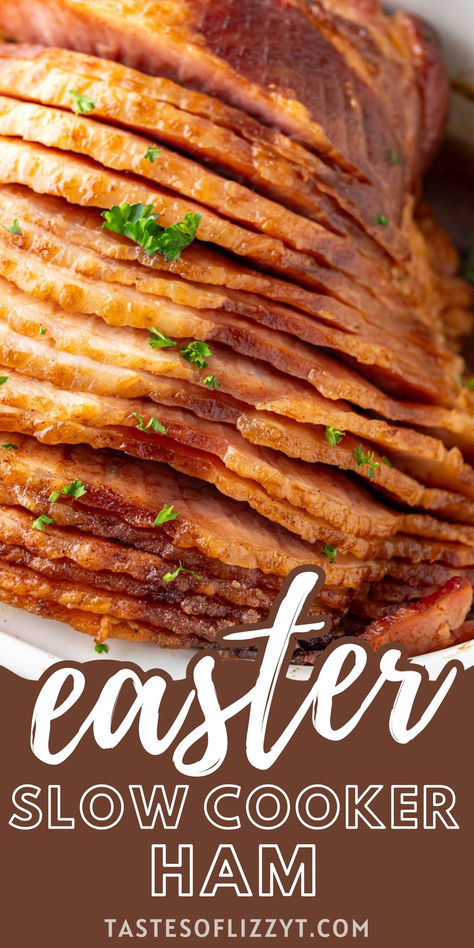 easter slow cooker spiral cut ham with fresh parsley on top Mustard Glazed Ham, Easy Ham Recipes, Slow Cooker Ham Recipes, Slow Cooker Ham, Crockpot Ham, Orange Honey, Honey Baked Ham, Glazed Ham, Ham Recipe